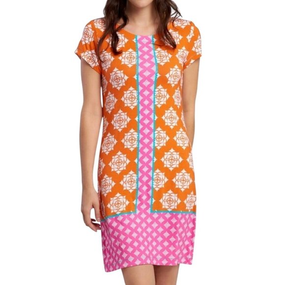 Hatley Floral Droplet Tropics T-Shirt Dress Orange Pink White Small NWT - Picture 1 of 11